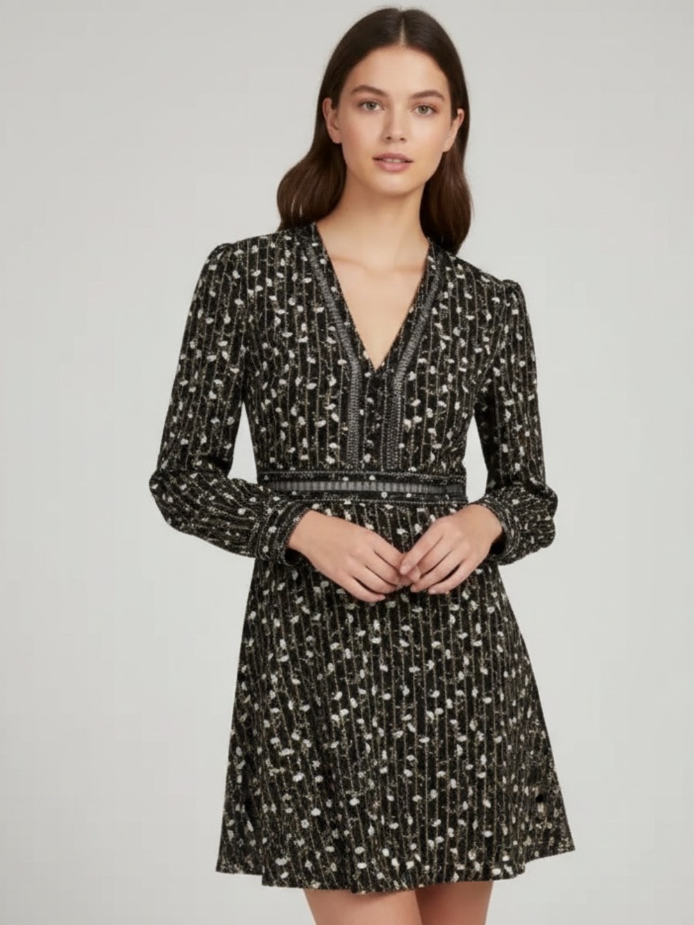 TOPSHOP Puritan Floral Stripe Print Minidress Black Yellow Size 4